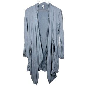 XCVI Womens Open Front Gray Asymmetrical Lagenlook Cardigan Pockets Medium